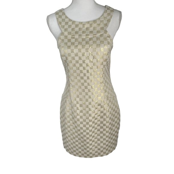 Lilly Pulitzer Dresses & Skirts - Lilly Pulitzer Jepson Metallic Gold Cream Checkered High Neck Mini Dress